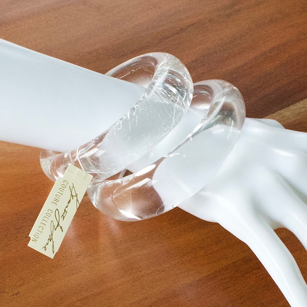 Vintage Kenneth Jay Lane Couture Collection Clear Lucite Bangle Bracelet Set